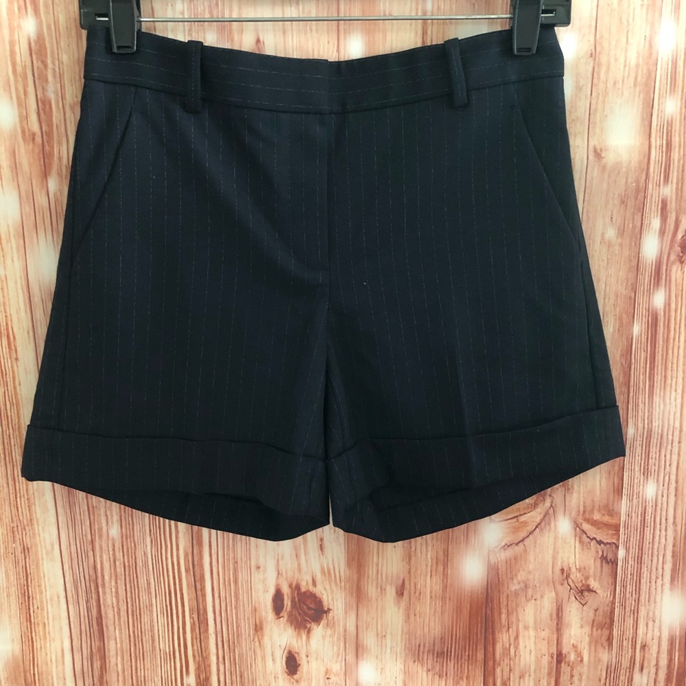 Theory Navy Pinstripe Nickson Wool Blend Cuffed Shorts